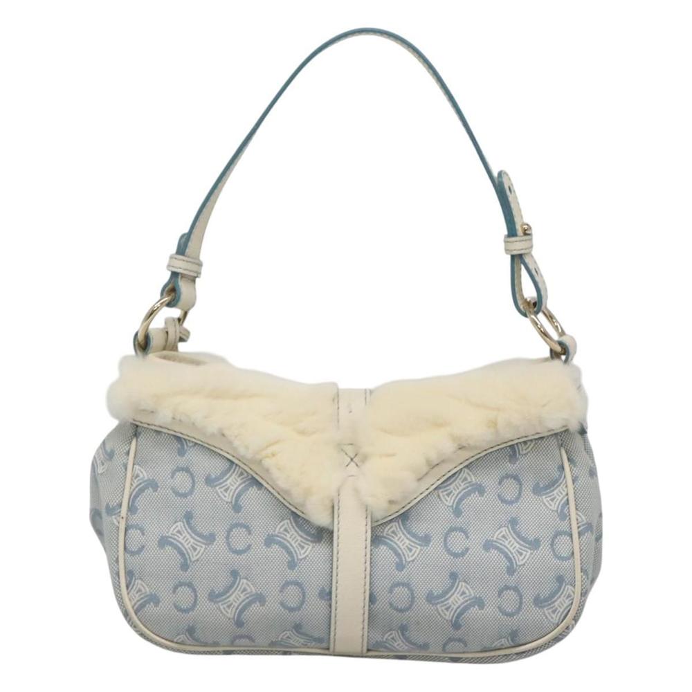 CELINE C Macadam Canvas Shoulder Bag Light Blue Gold Auth MX095 - Picture 3 of 16